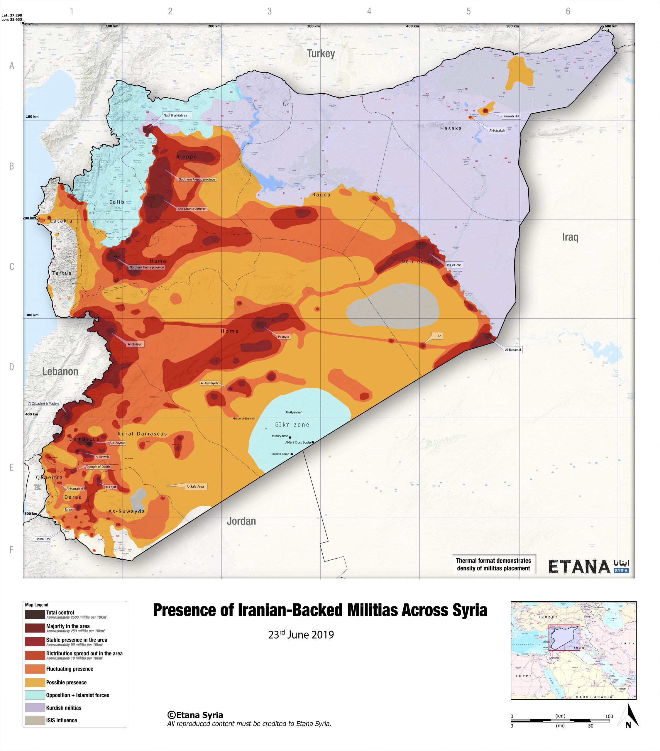 Thermal Presence of Iranian-Backed Militias Across Syria 23-6-2019